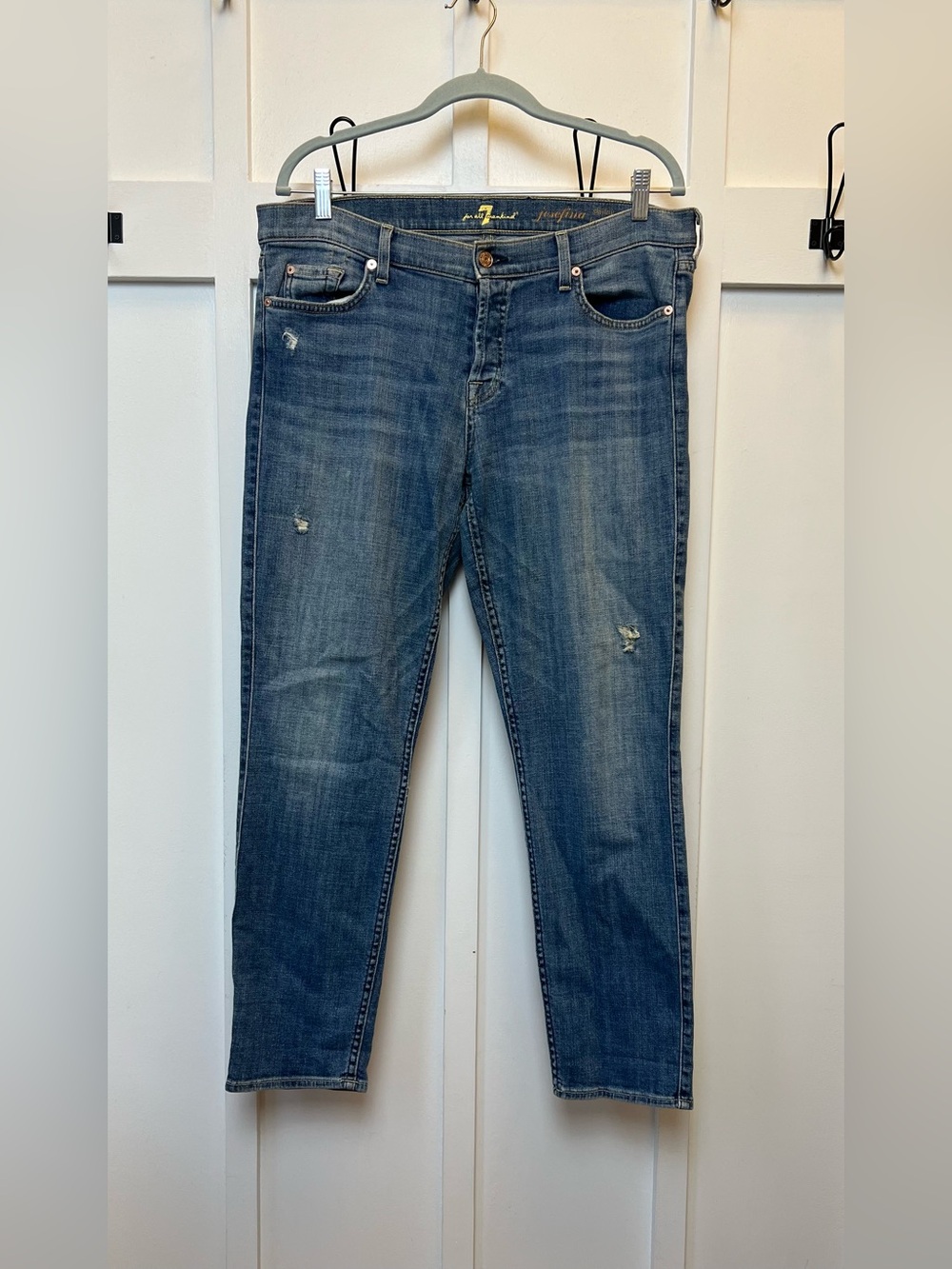 7 For All Mankind Size 30 Josefina Boyfriend Blue Jeans Denim Distressed Button
